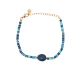 Bracelet doré disques vinyles colorés et lapis lazulis