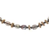 Collier doré perles marrons, couronnes dorées et noeuds marrons 75 cm