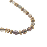 Collier doré perles marrons, couronnes dorées et noeuds marrons 75 cm