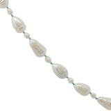 Collier doré alternance petites et grandes perles de culture avec noeuds turquoise 75 cm