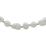 Collier doré perles de culture de différentes tailles avec noeuds turquoise 75 cm