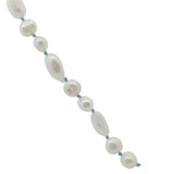 Collier doré perles de culture de différentes tailles avec noeuds turquoise 75 cm