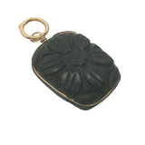 Charms doré quartz fumé rectangulaire avec fleur gravée