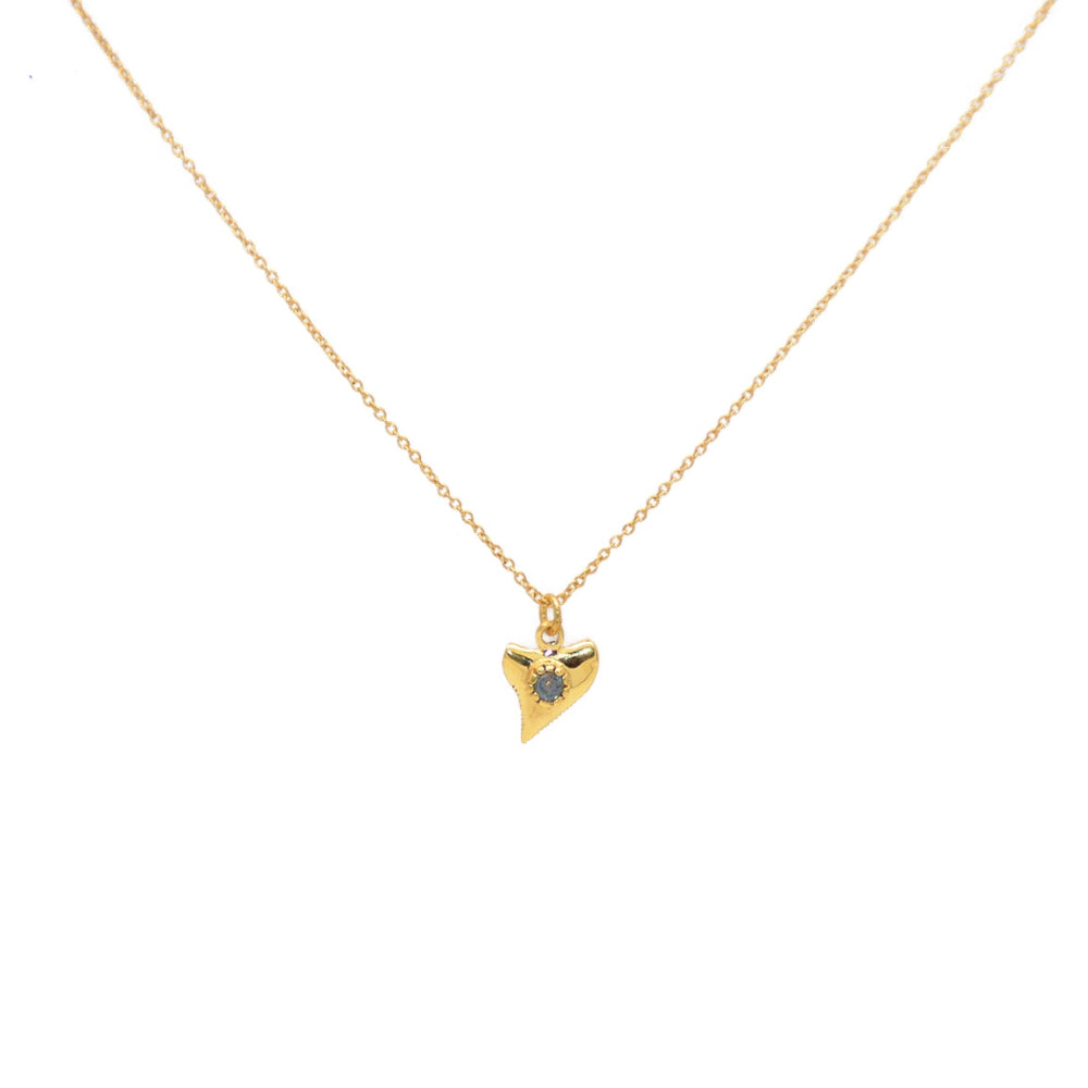 Gold shark tooth and stone necklace