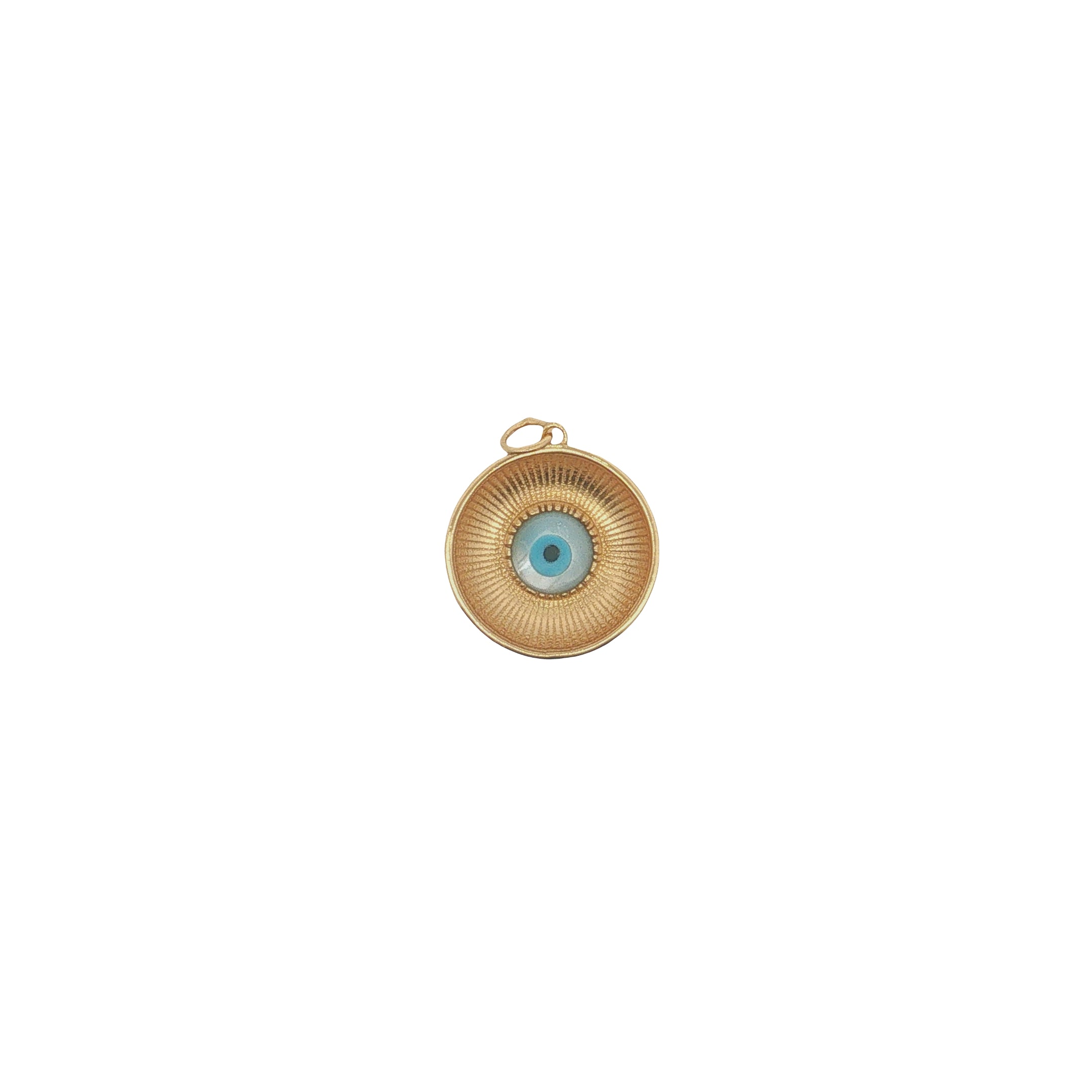 Charms doré médaille striée avec oeil nacre