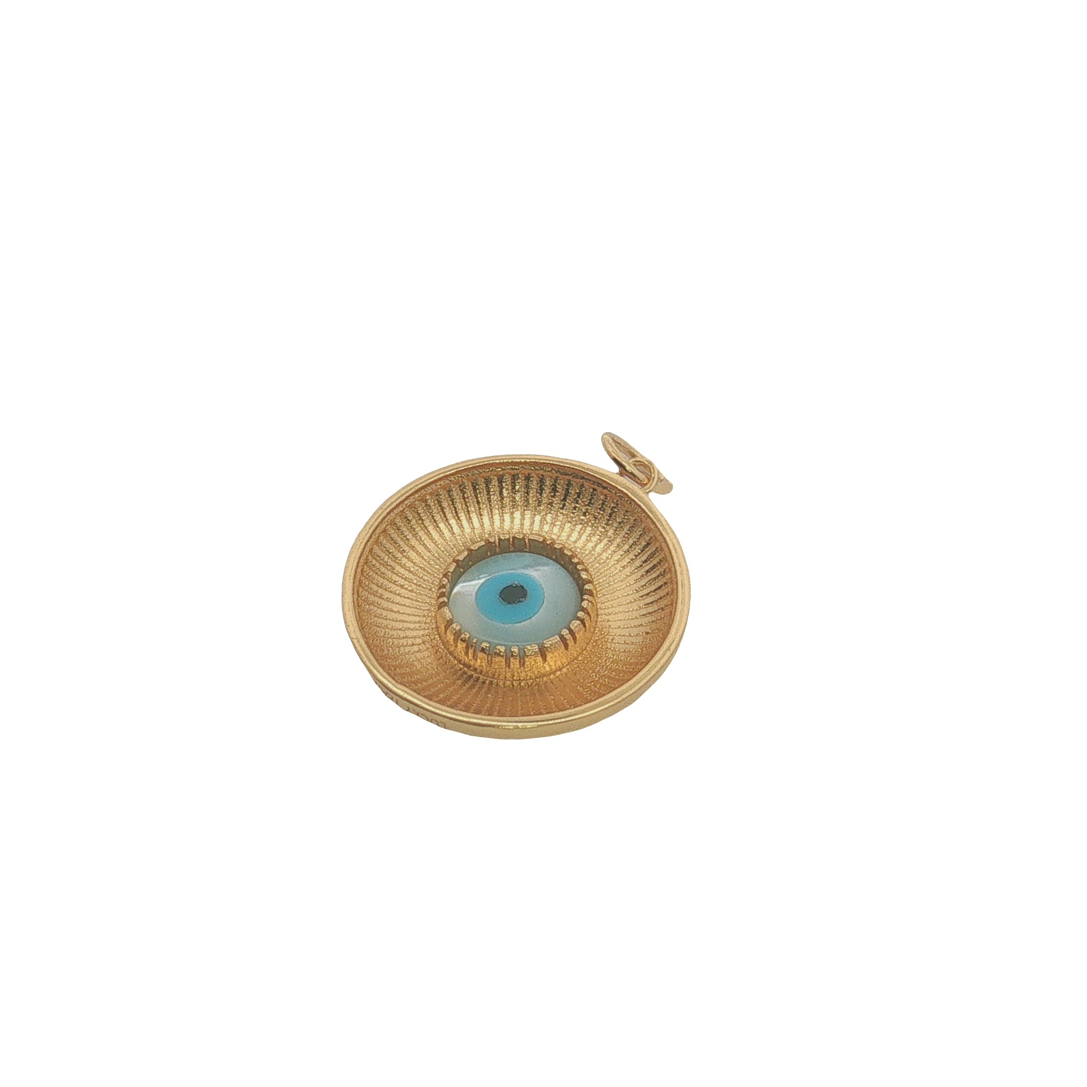 Charms doré médaille striée avec oeil nacre