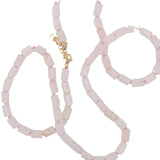 Collier doré en quartz rose taillé en tubes 60 cm