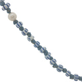 Collier doré perles bleues et blanches, perles de culture et noeuds bleus 64 cm
