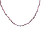 Collier doré perles rouges et bleues avec gros noeuds roses 75 cm