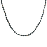 Collier doré perles noires, couronnes dorées et noeuds noirs 64 cm