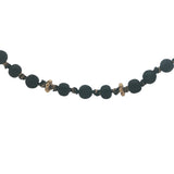Collier doré perles noires, couronnes dorées et noeuds noirs 64 cm