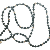 Collier doré perles noires, couronnes dorées et noeuds noirs 64 cm