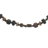 Collier doré perles en bois, couronnes dorées et noeuds marrons 64 cm