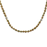 Collier doré perles jaunes rayées, perles de culture et noeuds jaunes 75 cm