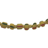 Collier doré perles jaunes rayées, perles de culture et noeuds jaunes 75 cm