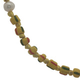 Collier doré perles jaunes rayées, perles de culture et noeuds jaunes 75 cm