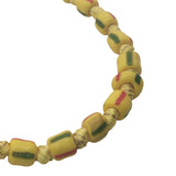 Collier doré perles jaunes rayées, perles de culture et noeuds jaunes 75 cm