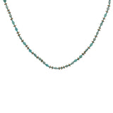 Collier doré perles turquoises, couronnes dorées et noeuds turquoises 42 cm