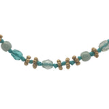 Collier doré perles turquoises, couronnes dorées et noeuds turquoises 42 cm