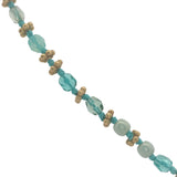 Collier doré perles turquoises, couronnes dorées et noeuds turquoises 42 cm