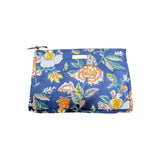 Grande pochette de voyage bleu marine à fleurs oranges et blanches