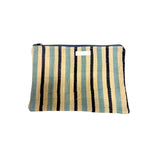 Grande pochette de voyage kantha imprimé beige, bleu et bleu marine