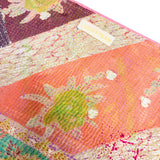 Grande pochette de voyage kantha imprimé rose, beige, vert et violet