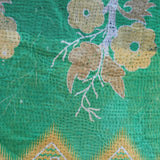 Green Kantha &amp; yellow flowers tote bag 