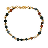 Bracelet doré orné de perles fantaisie, œil de tigre et de cornaline