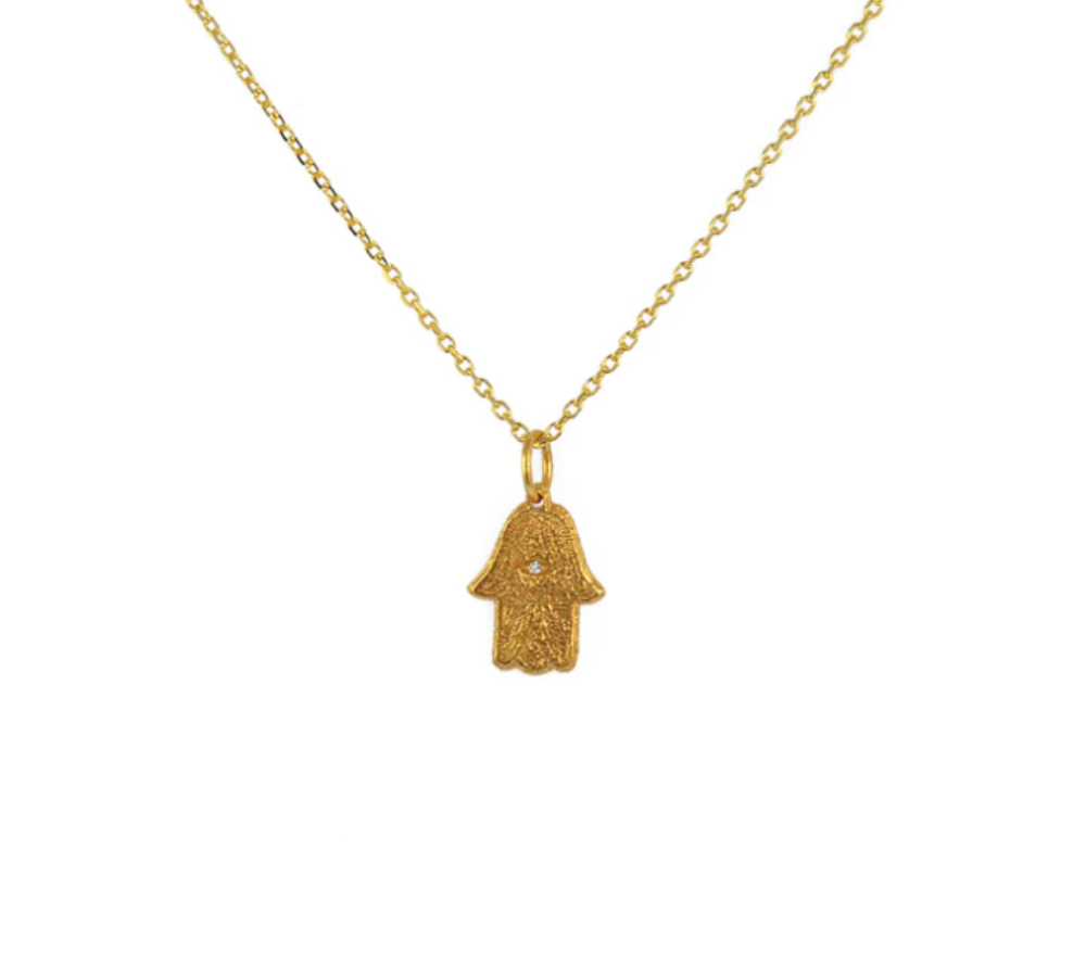 Gold and zircon hand of Fatima necklace