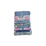 Pochette à bijoux bleue à fleurs roses et violettes