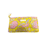 Yellow pouch with pink and white flowers