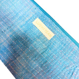 Petite pochette kantha imprimé bleu turquoise et blanc