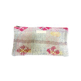 Petite pochette kantha imprimé rouge, jaune et bleu