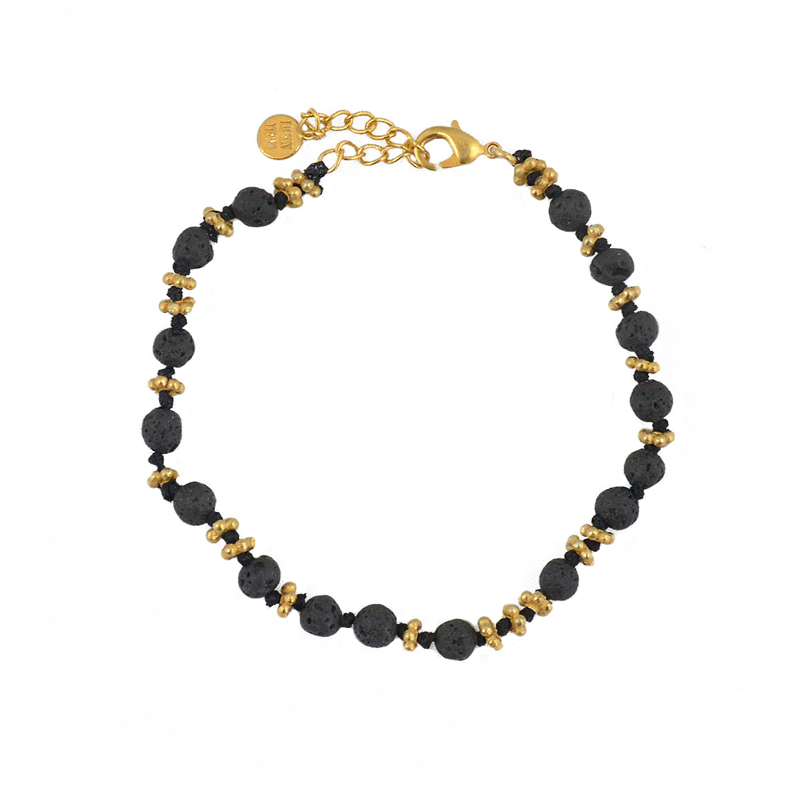 Bracelet pierres et disques dorés - PERLE DE LAVE