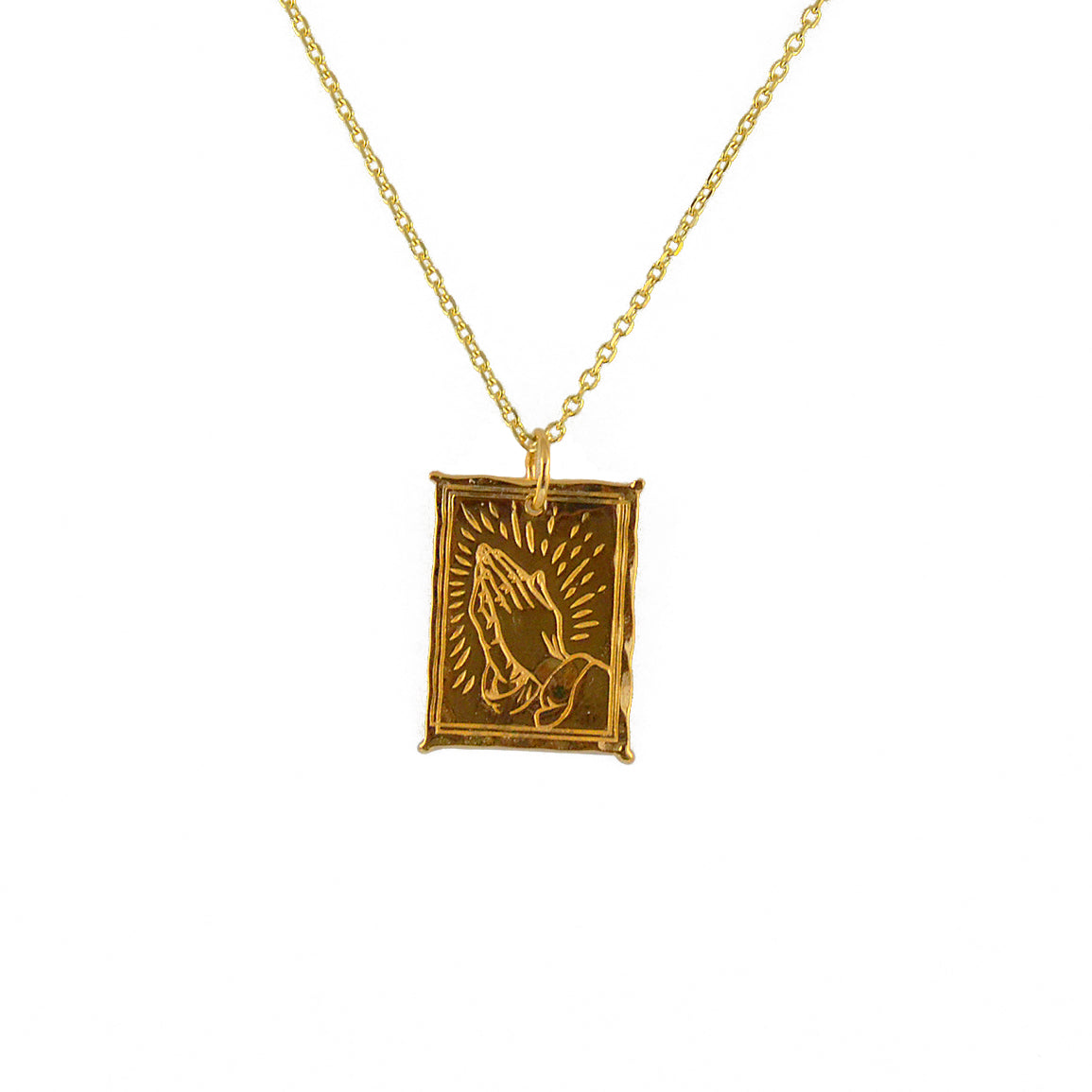 Collier doré et pendentif mains prière - Colliers