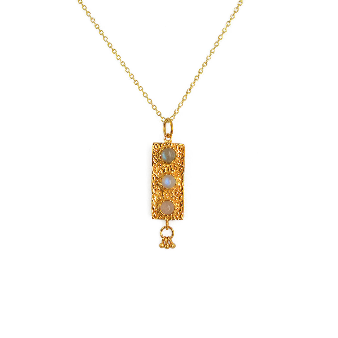Collier doré et pendentif trilogie pierres - LABRADORITE -