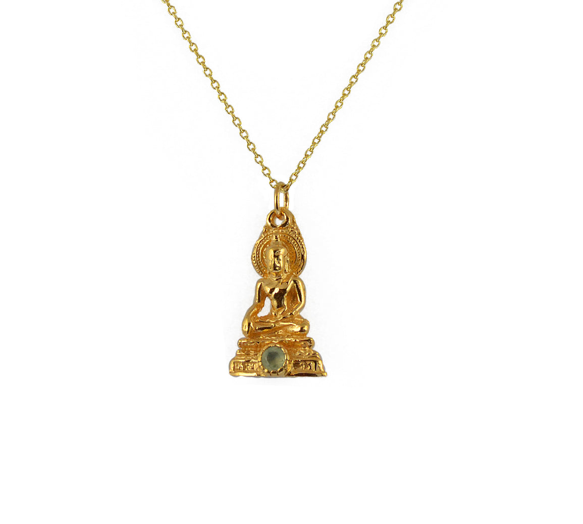 Collier doré bouddha et pierre - PREHNITE
