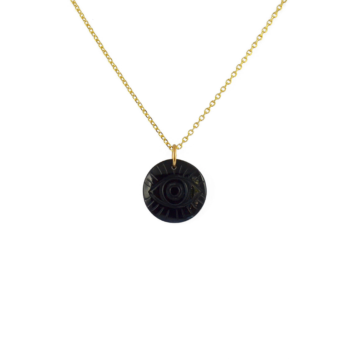 Collier doré et oeil gravé dans la pierre - ONYX NOIRE -