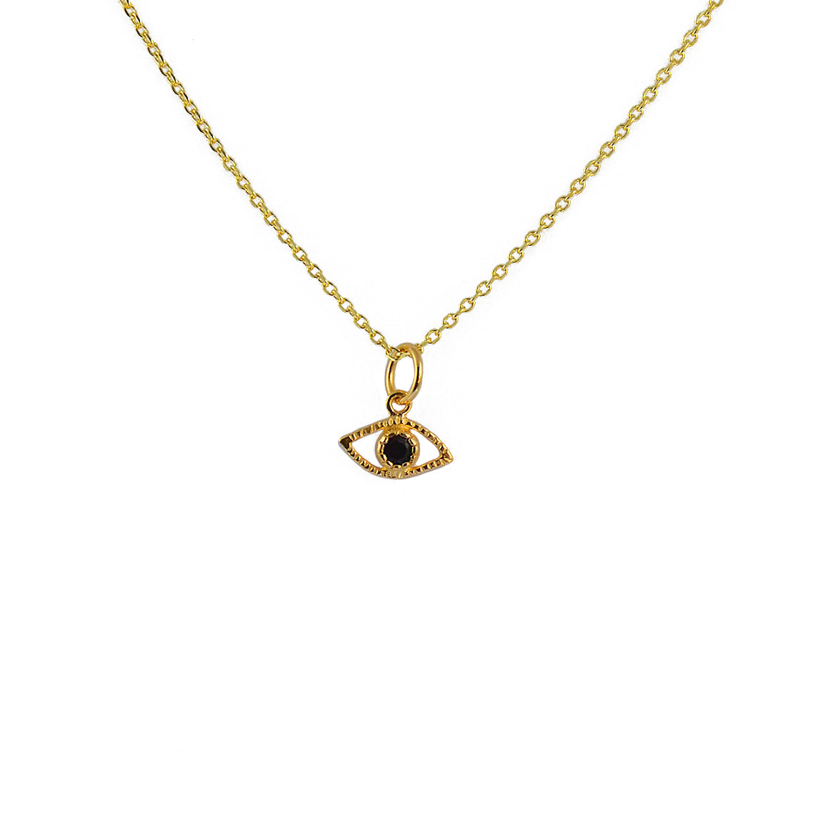 Collier doré pendentif oeil martelé et pierre - ONYX NOIRE