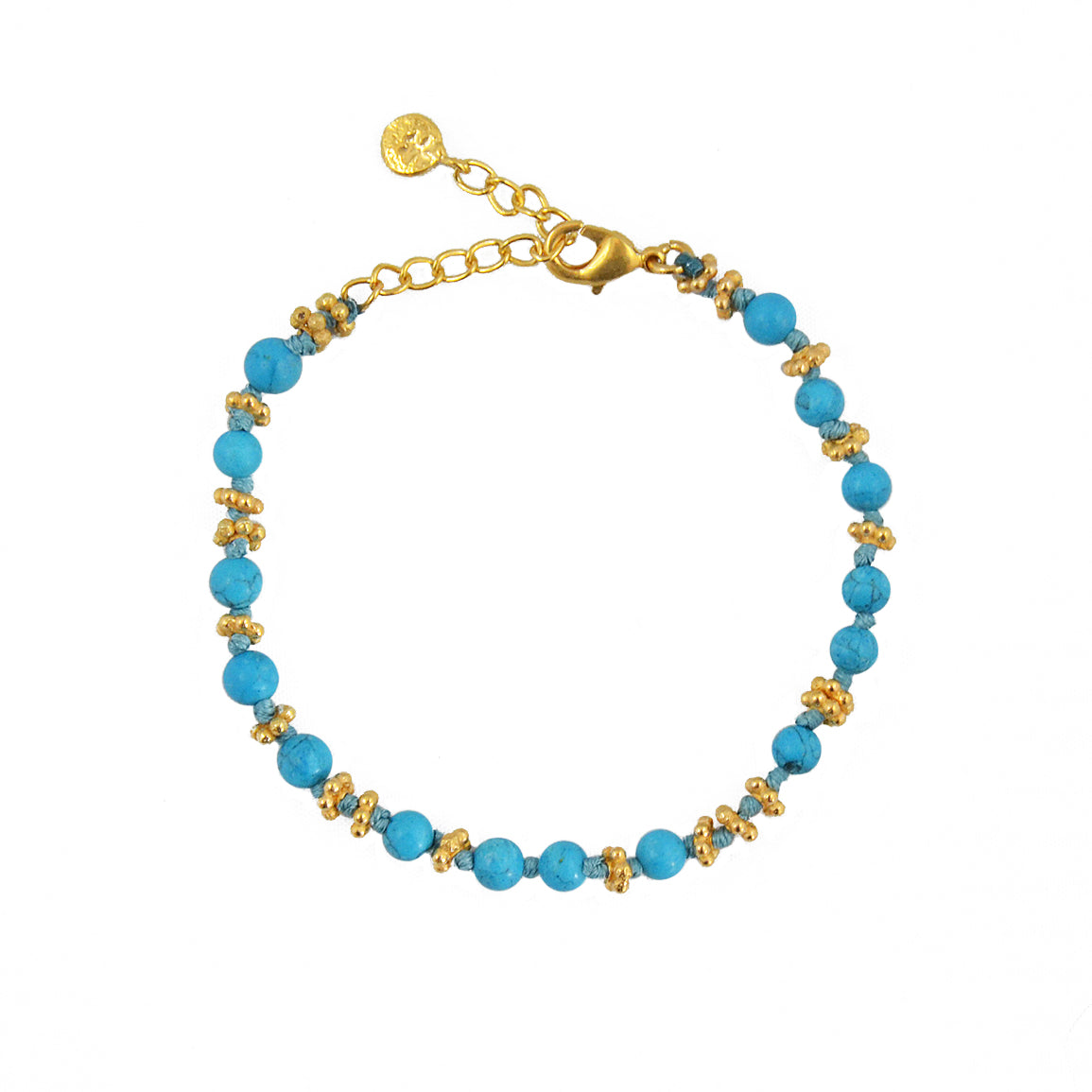 Bracelet pierres et disques dorés - TURQUOISE FONCEE