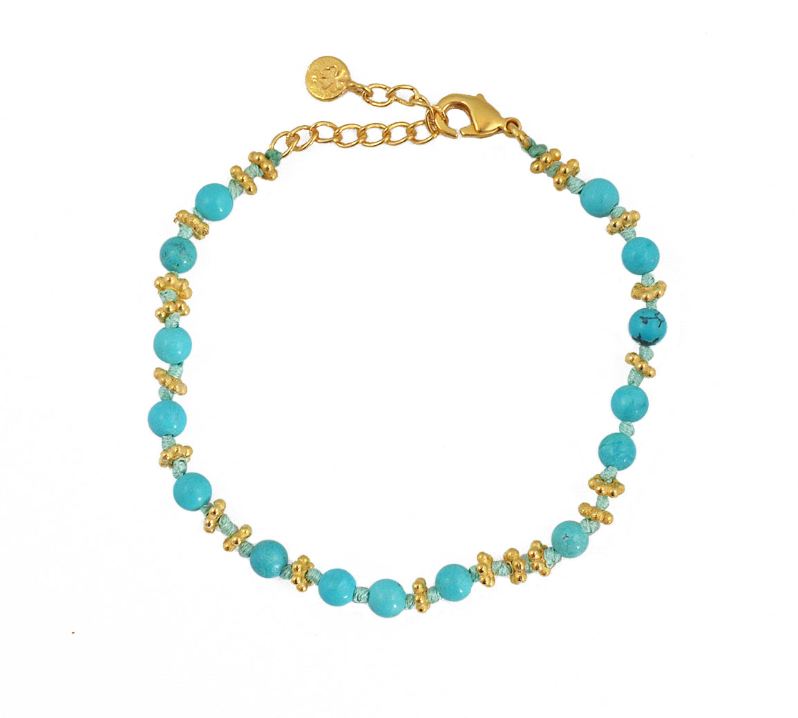 Bracelet pierres et disques dorés - TURQUOISE