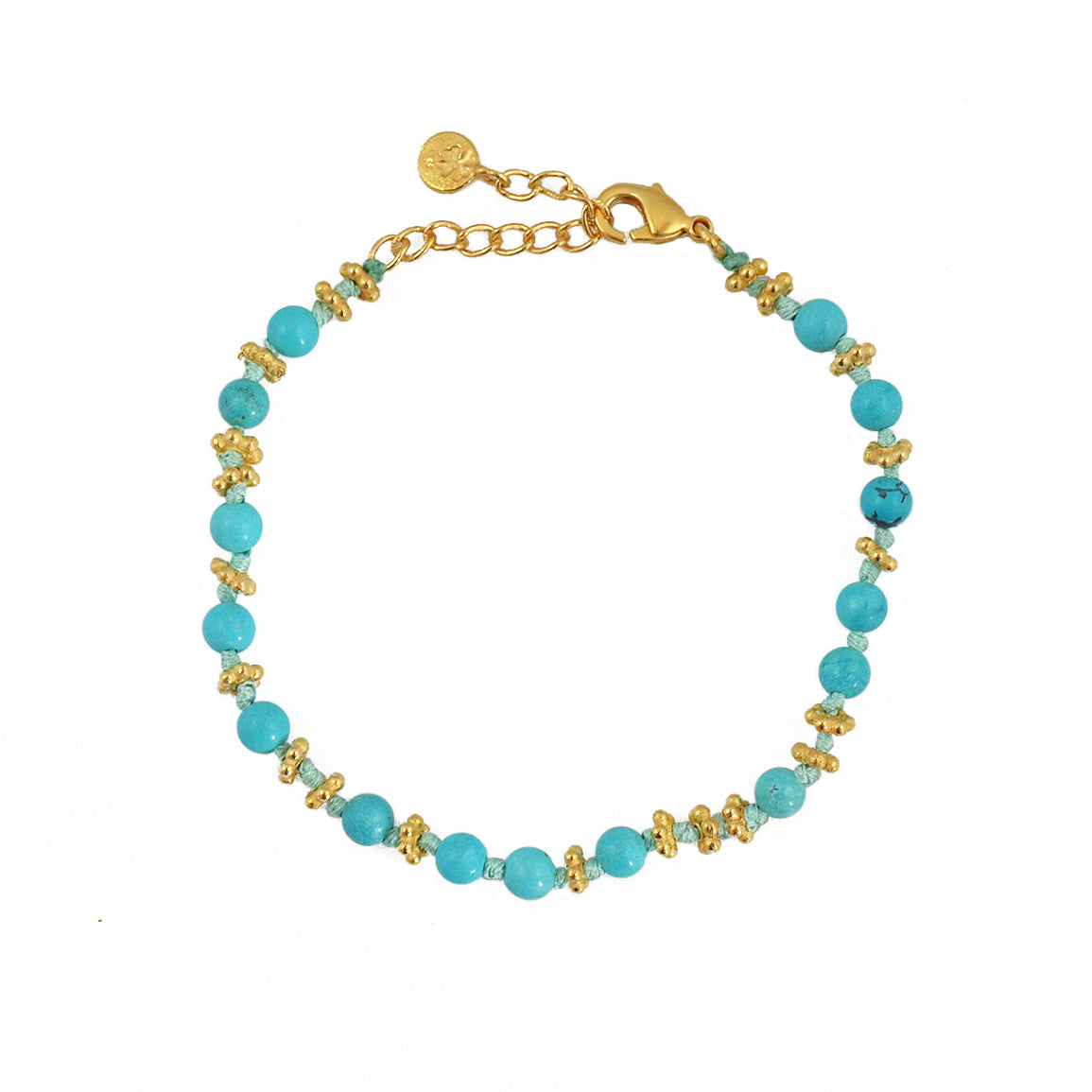 Bracelet pierres et disques dorés - TURQUOISE