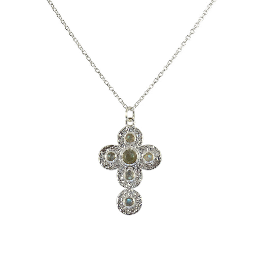 Luckyteam bijoux femme argent 925 collier croix labradorite
