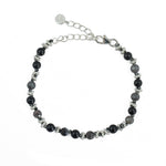 Bracelet argent 925 pierres et disques argent - AGATE NOIRE
