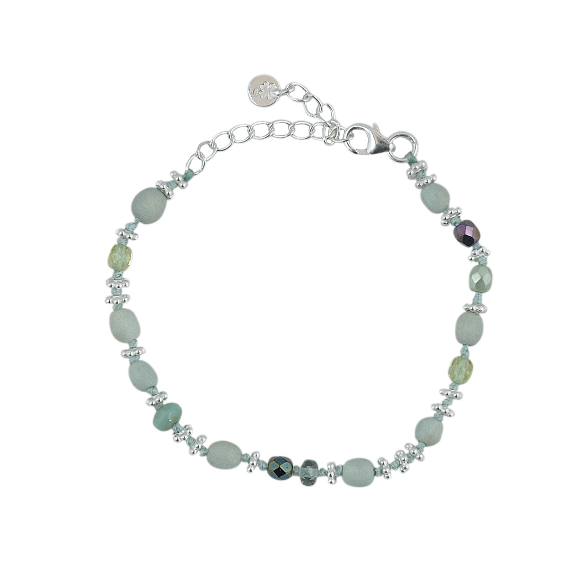 Bracelet argent 925 pierres et disques argent - BOIS VERT