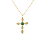 Collier doré croix gipsy pierres - ONYX VERTE & PREHNITE