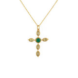 Collier doré croix gipsy pierres - ONYX VERTE & PREHNITE