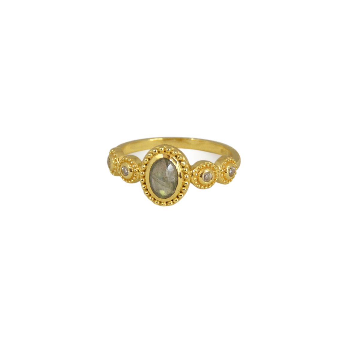Bague baroque dorée à l’or fin 18k pierre et zircons - 50 /