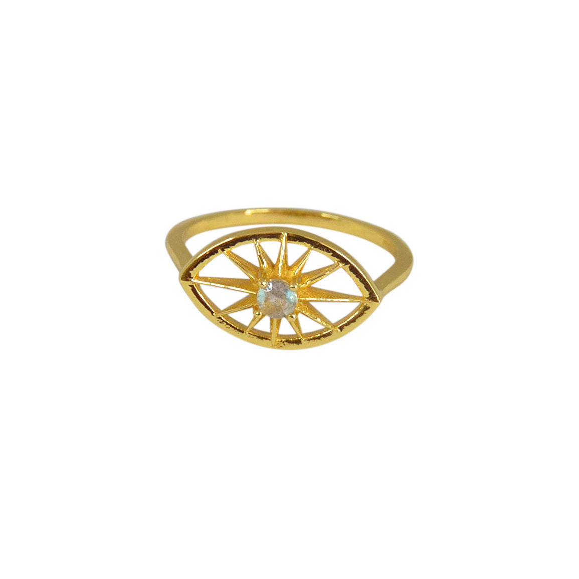 Bague dorée oeil ajouré et pierre - 50 / LABRADORITE
